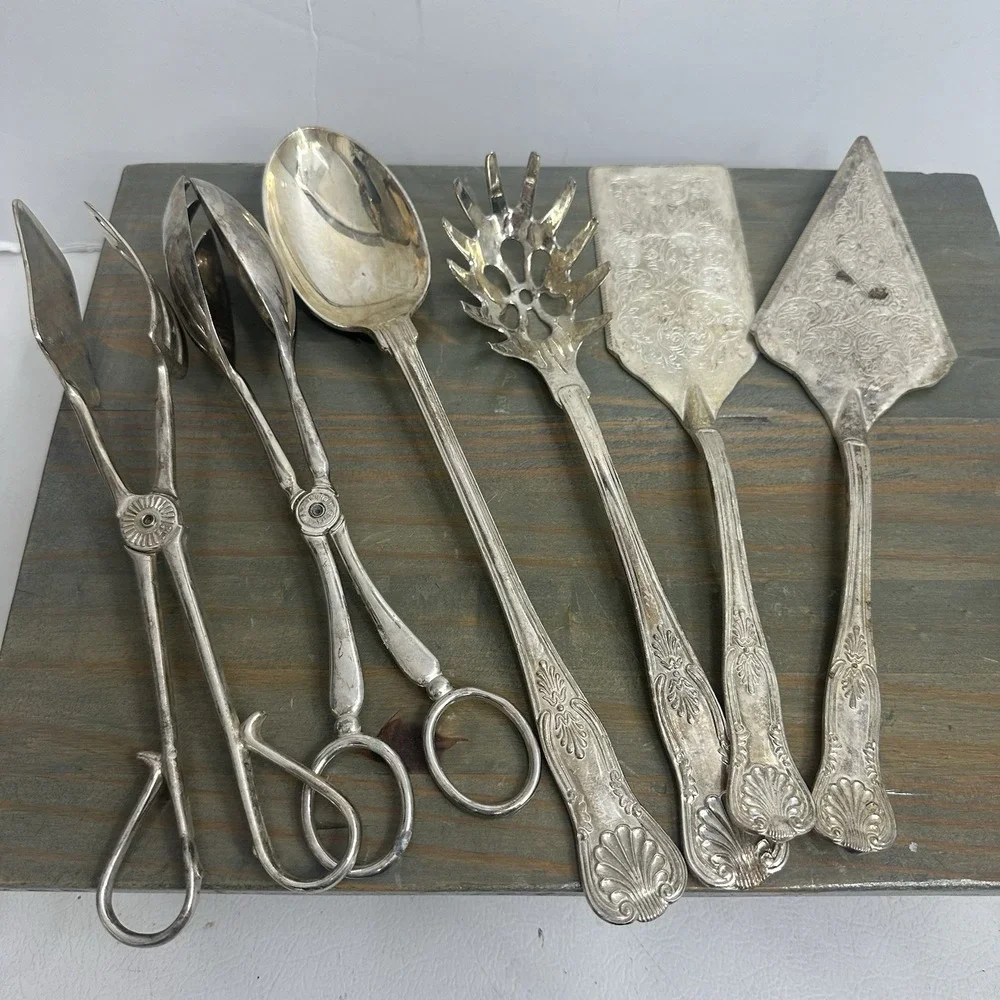Lot 6 Vintage Silver Plate International Silver Co + Misc Cake Server Spoon Fork